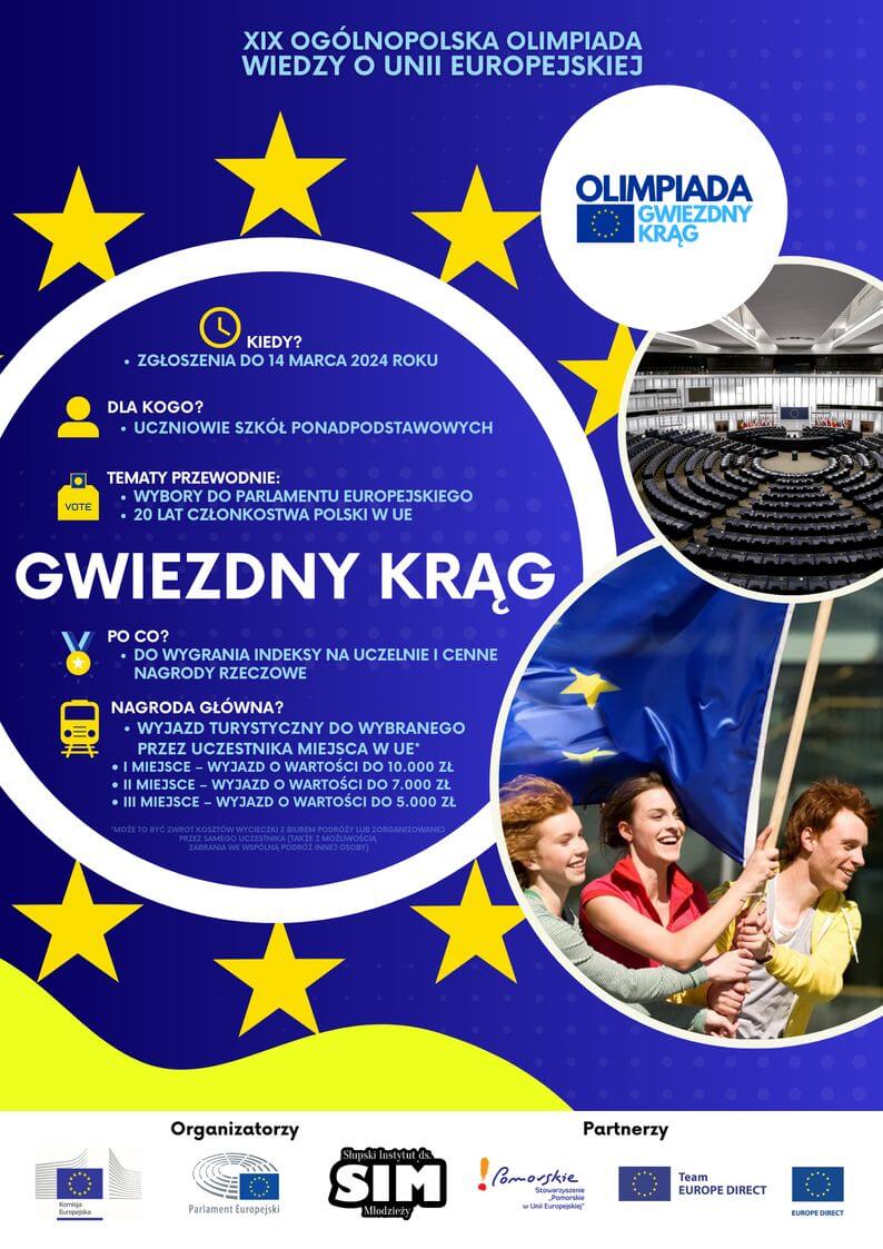 Plakat og&oacute;lnopolskiej olimpiady wiedzy o&nbsp;Unii Europejskiej