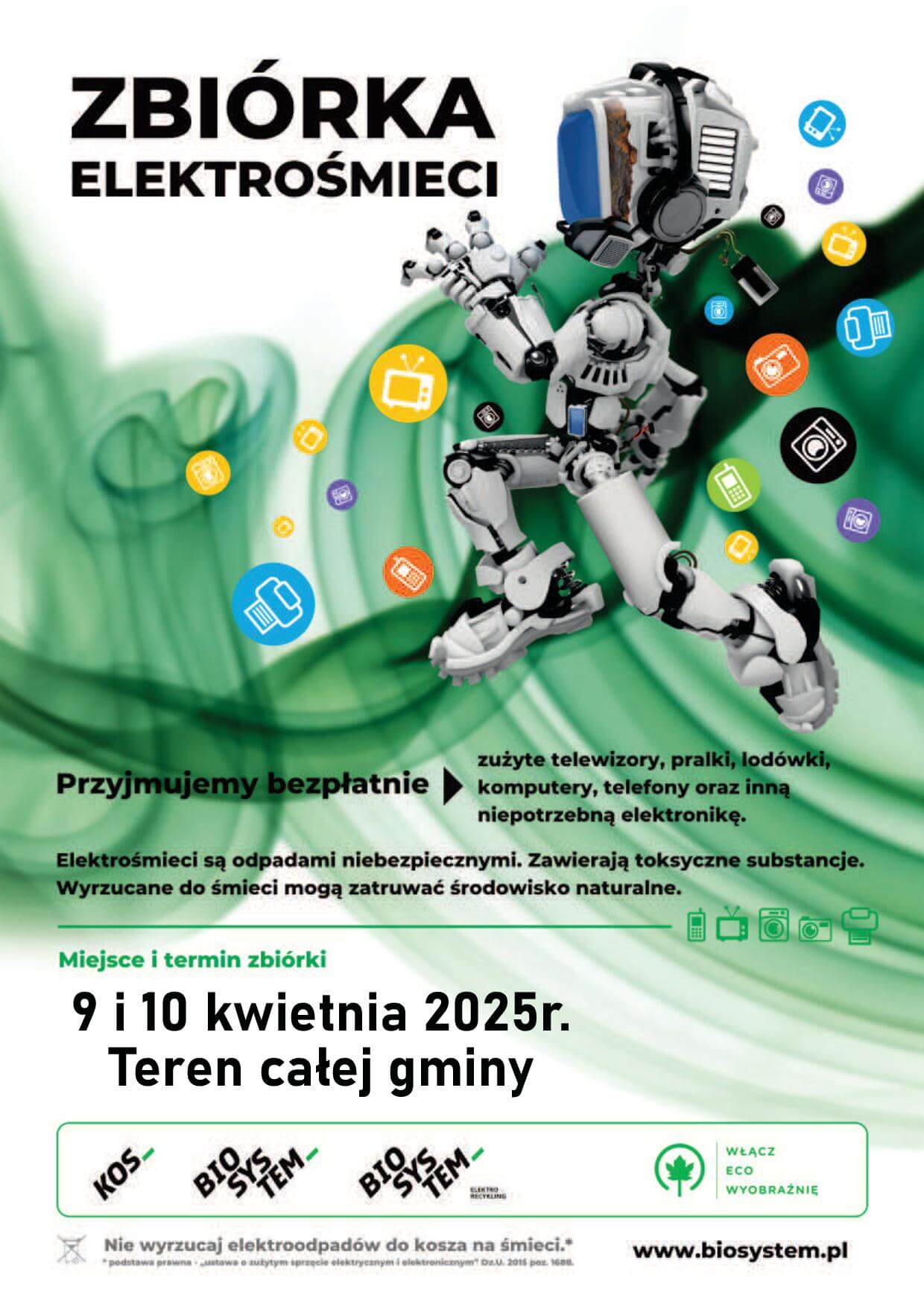 Zbiórka elektrośmieci, teren całej gminy, 9-10 kwietnia 2025 roku